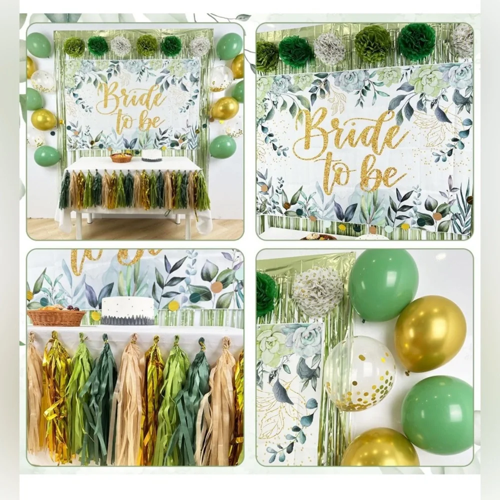 Elegant Green and Gold Bride to Be Party Decoration Set